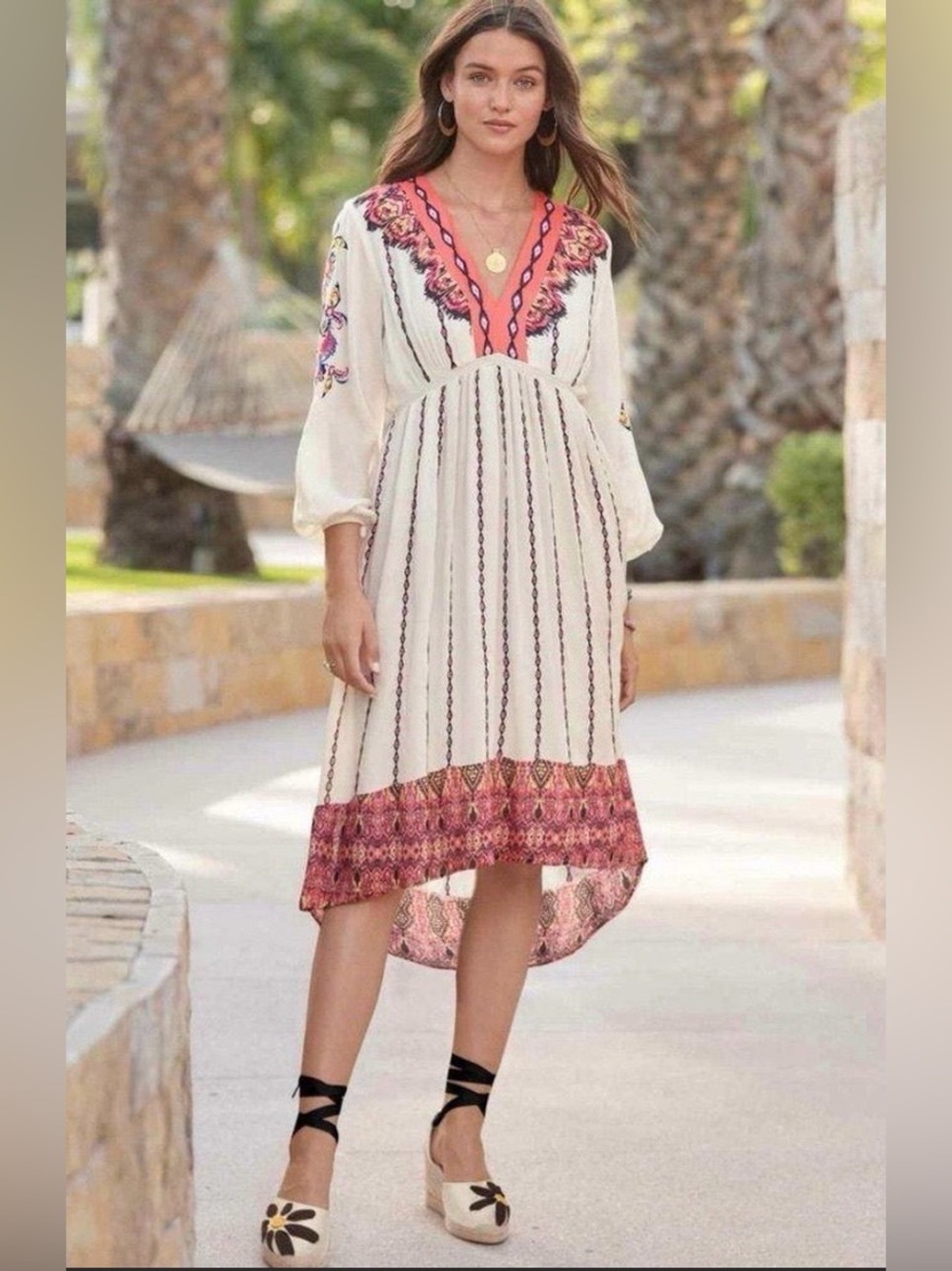 Sundance Catalog Embroidered High Low Amrita Story Dress Boho White Petite Small